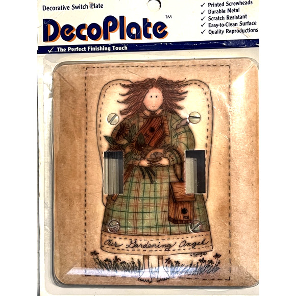 SPIVEY DecoPlate Double Switch Plate (Our Gardening Angel) Metal 1996 NEW - Picture 1 of 6